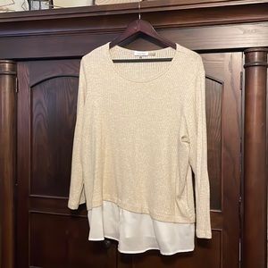 Calvin Klein sparkle gold top w/ white shirt tail